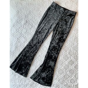 Forever 21 Black Crushed Velvet Bell Bottom Pants